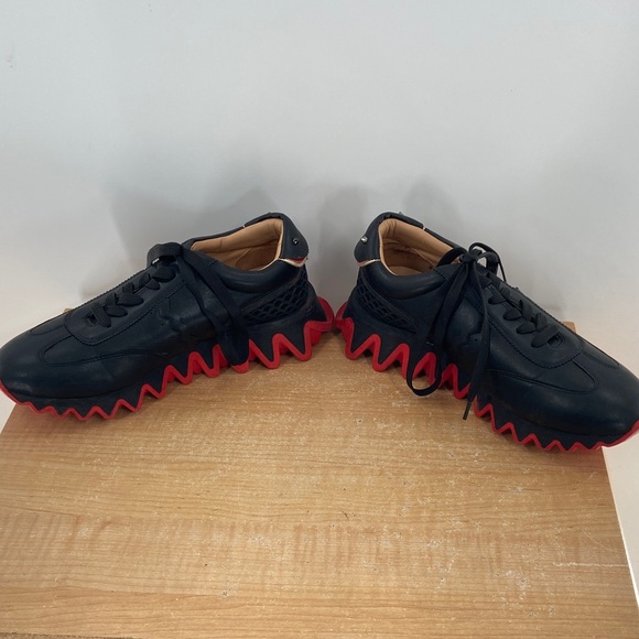 Christian Louboutin Black and Red Loubishark Zigzag Sneakers Size 10.5 - Picture 3 of 6